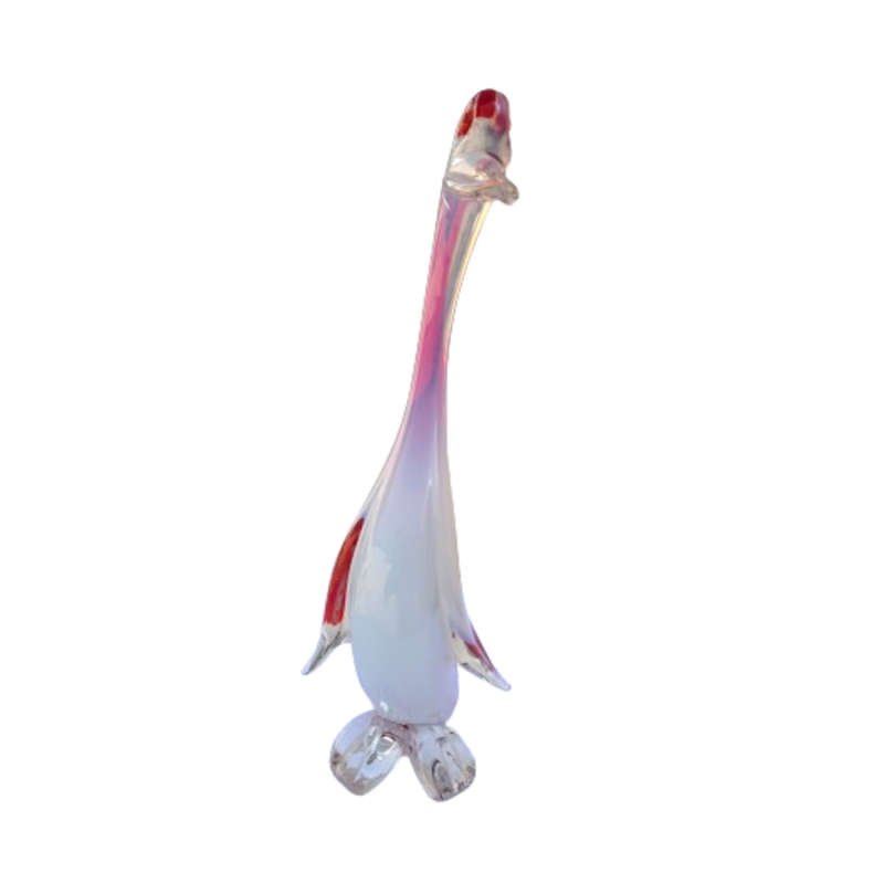 Murano Large Red and Opaque Opal White Swan Bird