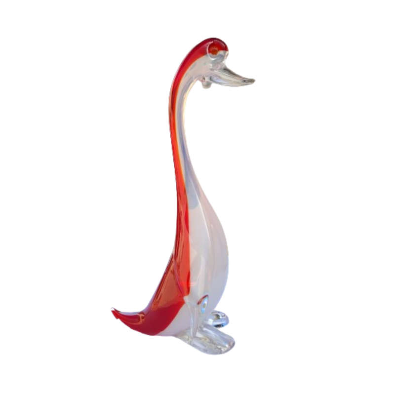 Murano Large Red and Opaque Opal White Swan Bird