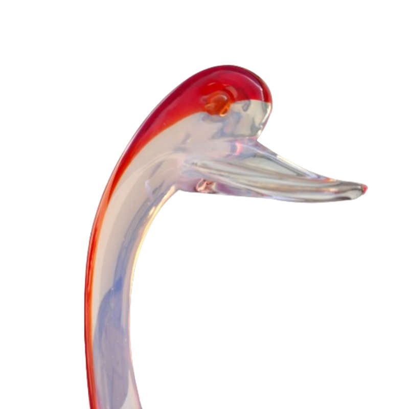 Murano Large Red and Opaque Opal White Swan Bird