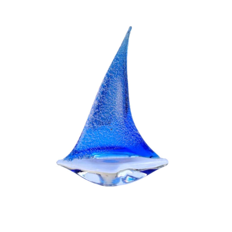 Blue Glass Sailing Boat with Textured Sail