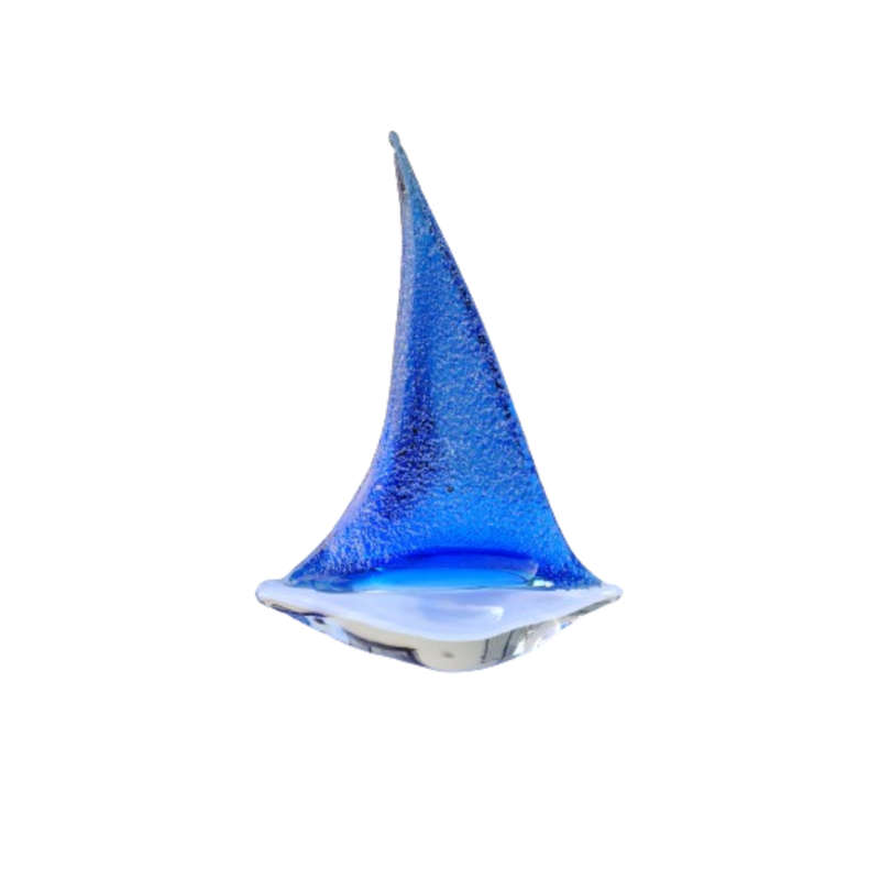 Blue Glass Sailing Boat with Textured Sail