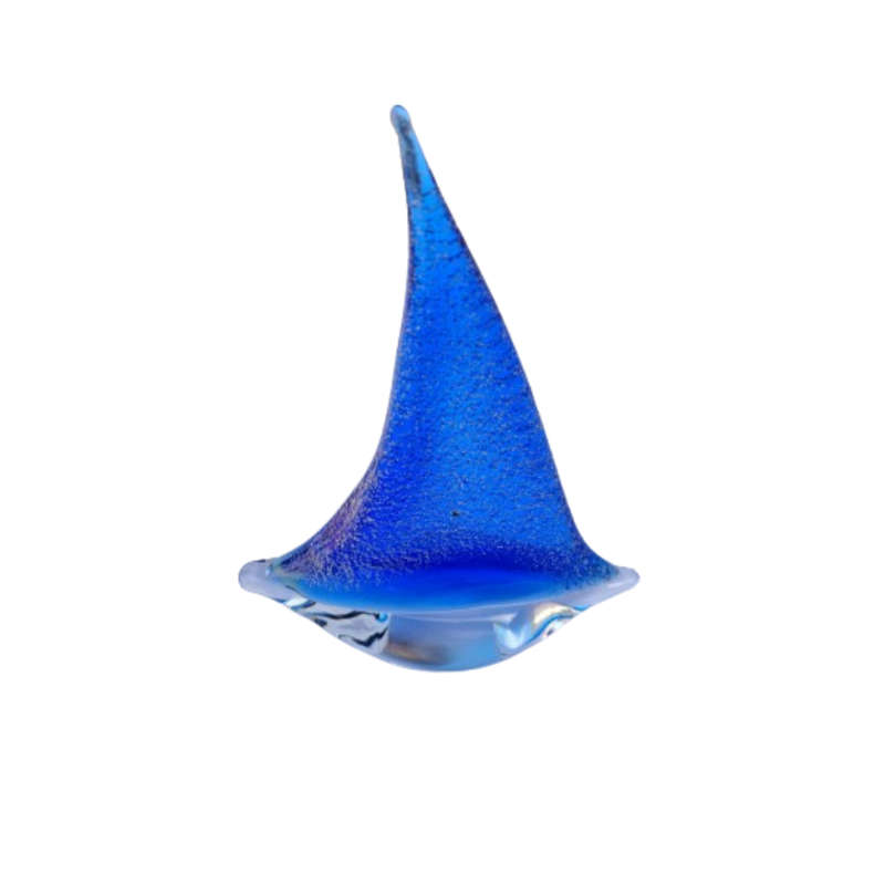 Blue Glass Sailing Boat with Textured Sail