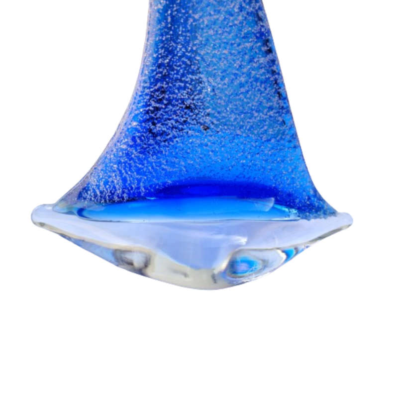 Blue Glass Sailing Boat with Textured Sail