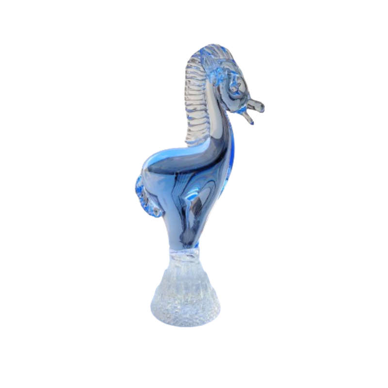 Murano Tall Large Blue Blown Art Glass Horse on Stand