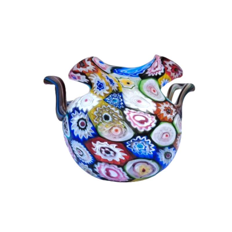 Murano Multicoloured Millefiori Fratelli Toso Vase with Handles