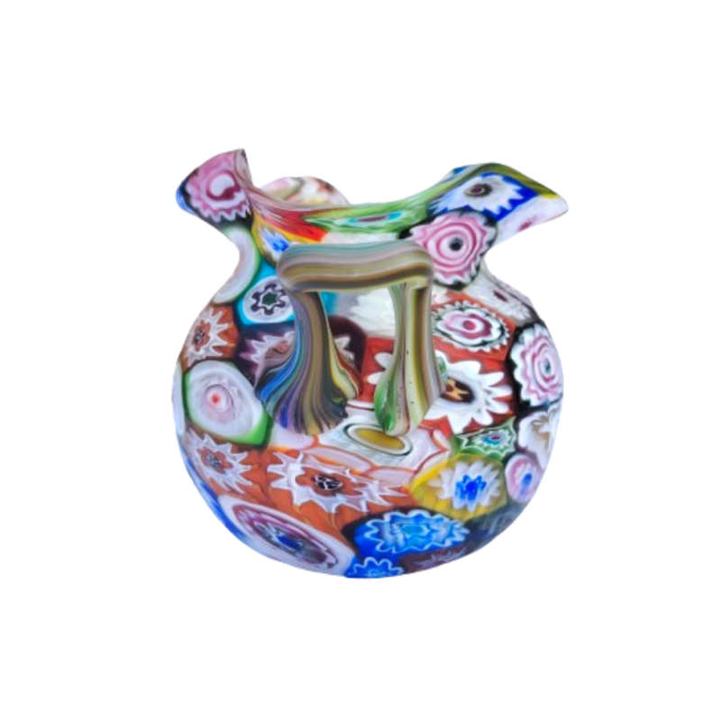 Murano Multicoloured Millefiori Fratelli Toso Vase with Handles
