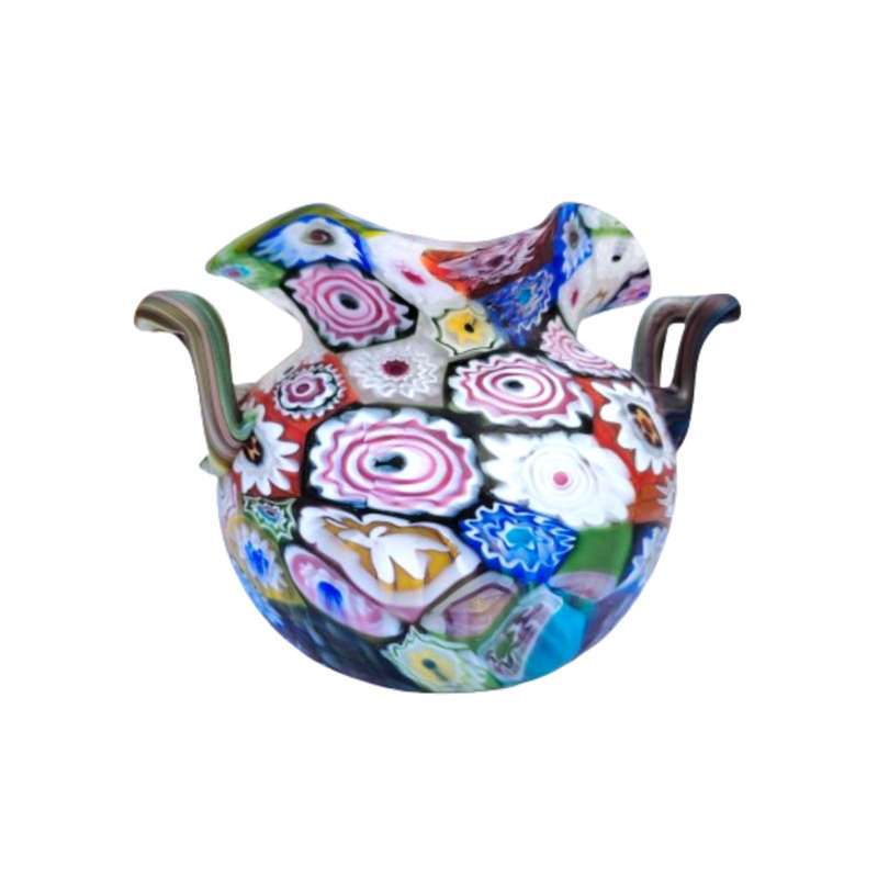 Murano Multicoloured Millefiori Fratelli Toso Vase with Handles