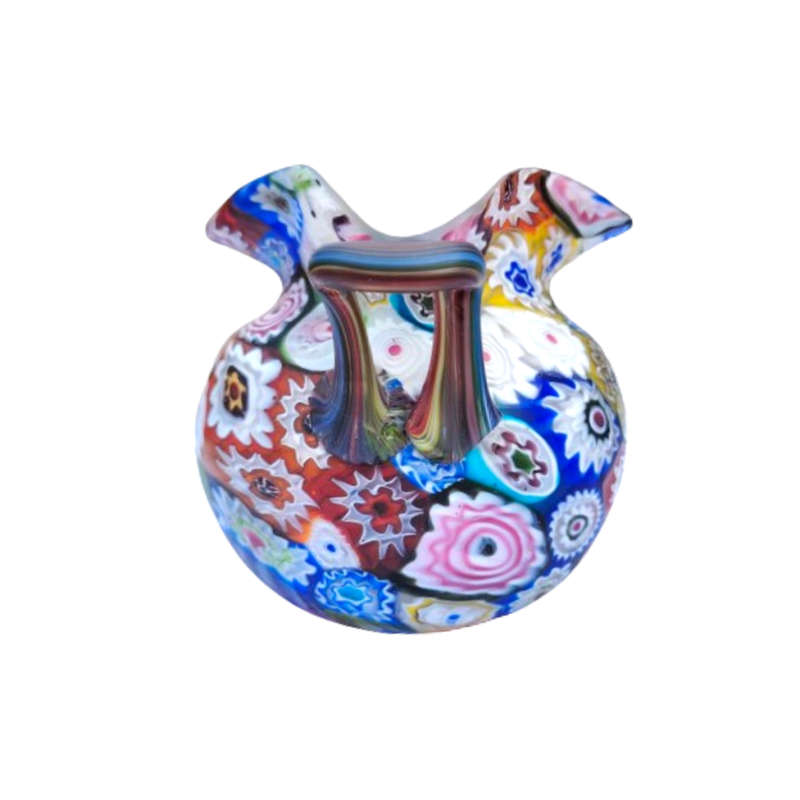 Murano Multicoloured Millefiori Fratelli Toso Vase with Handles