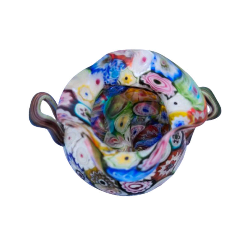 Murano Multicoloured Millefiori Fratelli Toso Vase with Handles