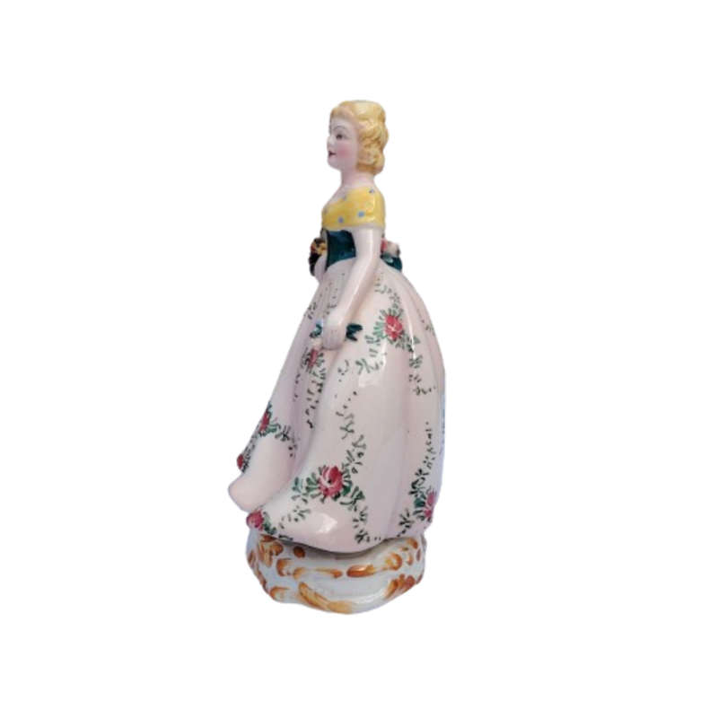 Made in Italy Porcelain Lady Figurine Floral Pink Dress and Basket of Flowers
