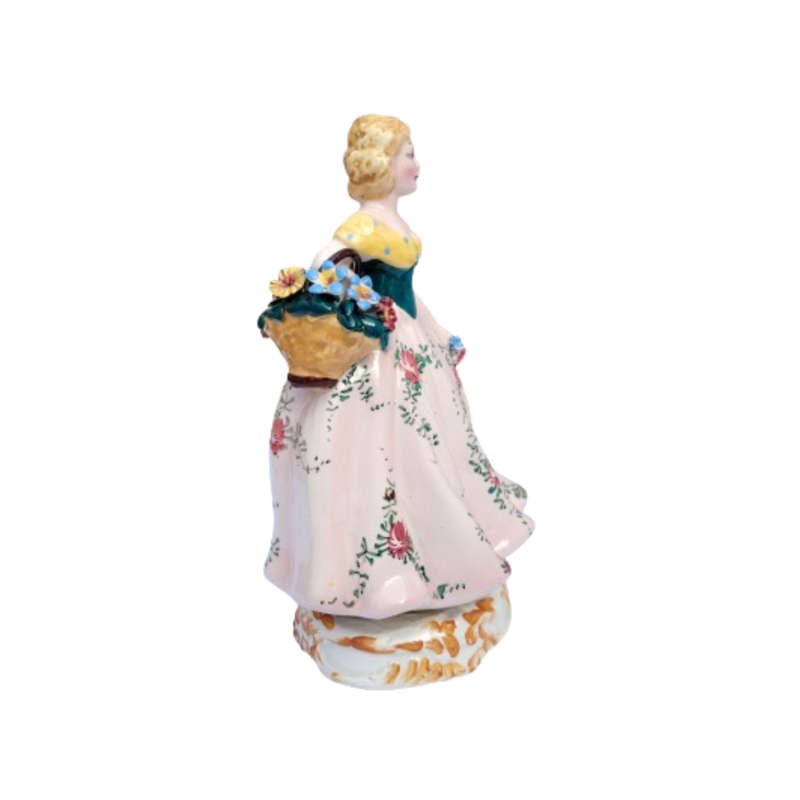 Made in Italy Porcelain Lady Figurine Floral Pink Dress and Basket of Flowers