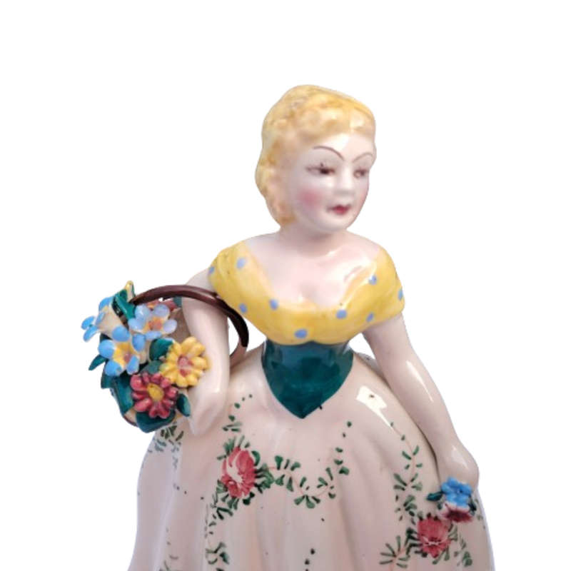 Made in Italy Porcelain Lady Figurine Floral Pink Dress and Basket of Flowers