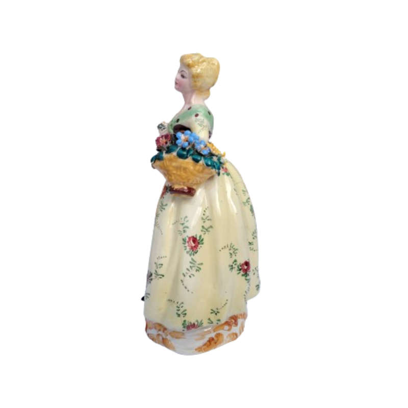 Made in Italy Porcelain Lady Figurine Floral Yellow Dress and Basket of Flowers