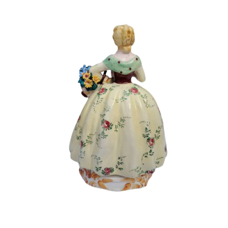 Made in Italy Porcelain Lady Figurine Floral Yellow Dress and Basket of Flowers