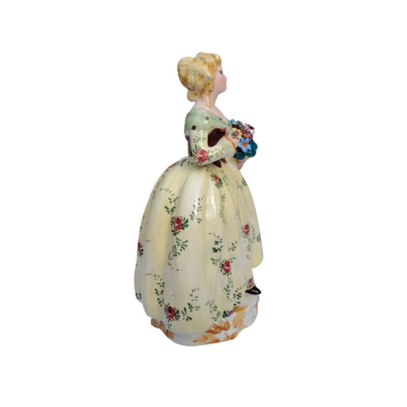 Made in Italy Porcelain Lady Figurine Floral Yellow Dress and Basket of Flowers