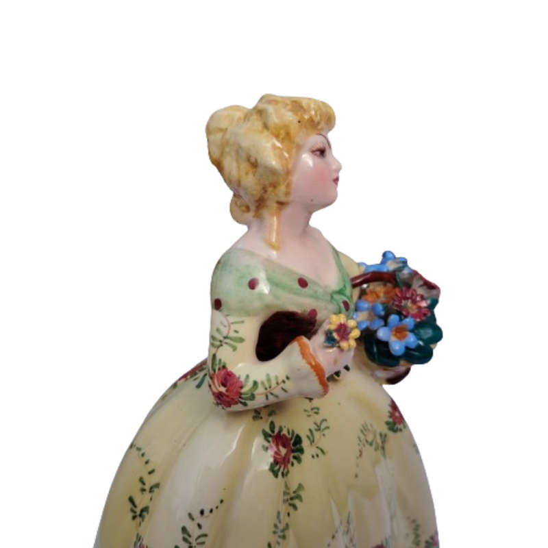 Made in Italy Porcelain Lady Figurine Floral Yellow Dress and Basket of Flowers