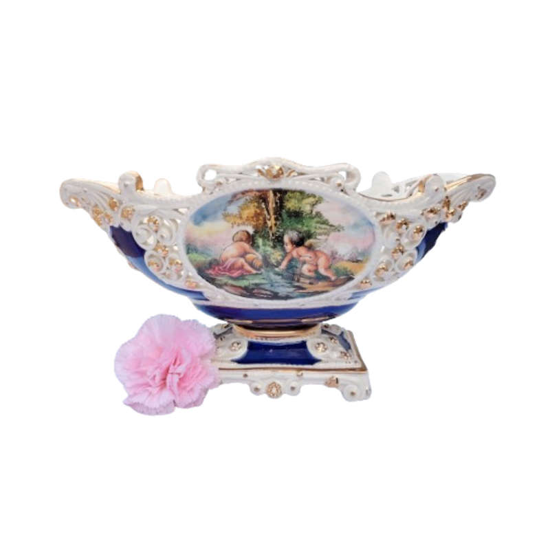 Capodimonte Large Bowl Gold Embellished Angel Cherub with 24k Gold Italy