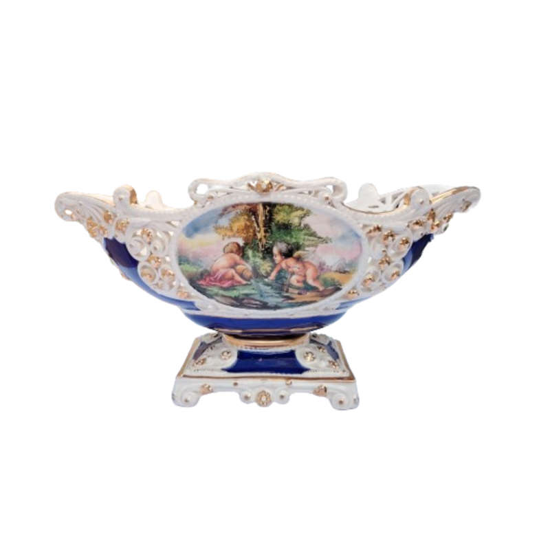 Capodimonte Large Bowl Gold Embellished Angel Cherub with 24k Gold Italy