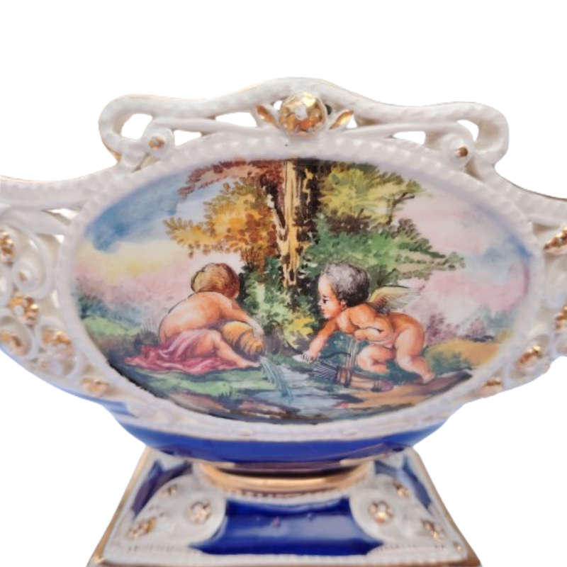 Capodimonte Large Bowl Gold Embellished Angel Cherub with 24k Gold Italy