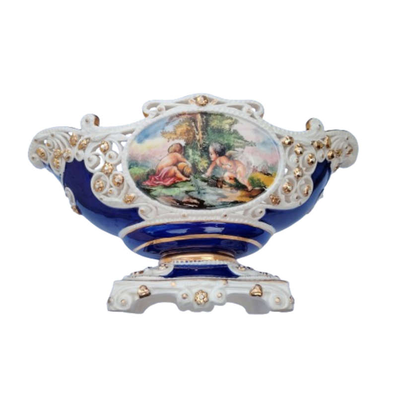 Capodimonte Large Bowl Gold Embellished Angel Cherub with 24k Gold Italy