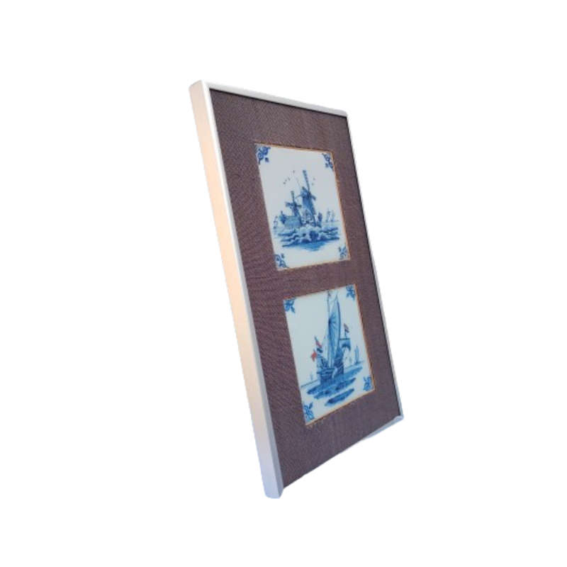 Windmill and galleon ship tiles Hand Painted Framed