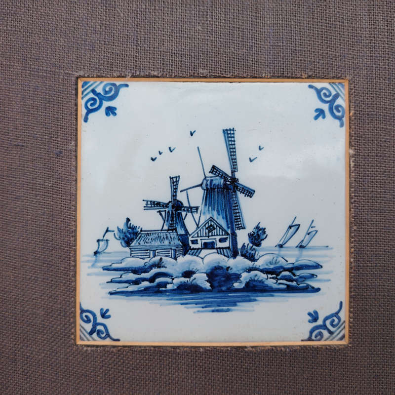 Windmill and galleon ship tiles Hand Painted Framed