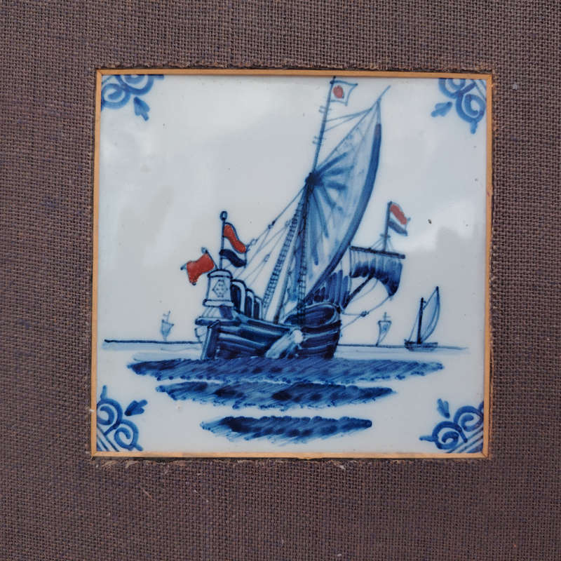 Windmill and galleon ship tiles Hand Painted Framed