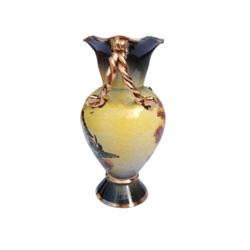 Italian hand painted Urn Vase Gold Rope Handles