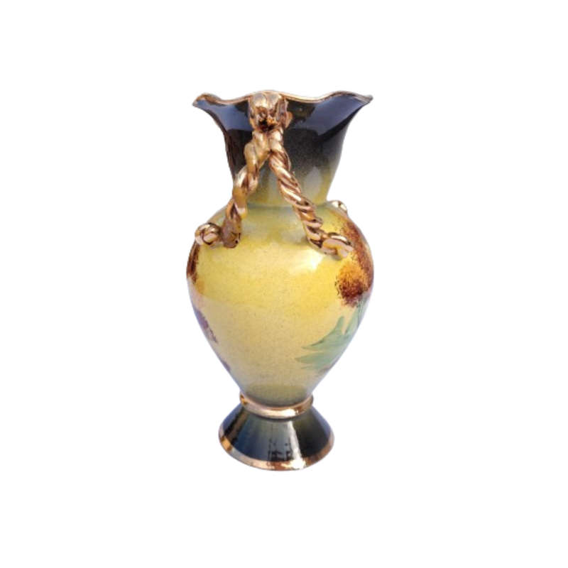 Italian hand painted Urn Vase Gold Rope Handles