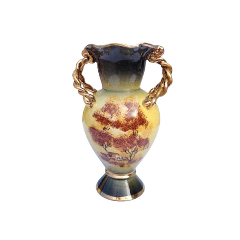 Italian hand painted Urn Vase Gold Rope Handles