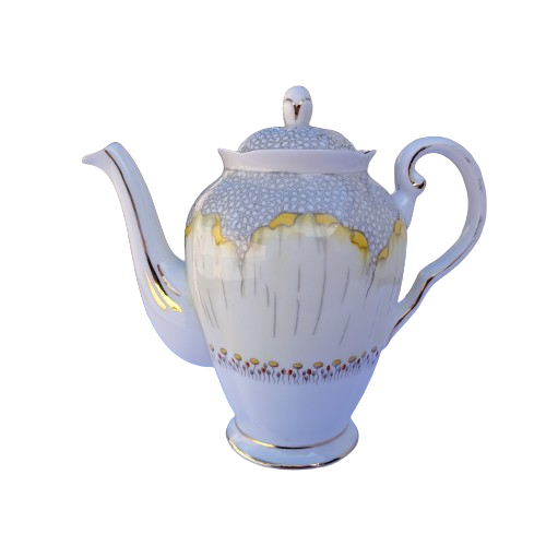 Tuscan England yellow Poppy Flowers with Red Raised Enamel Coffee pot