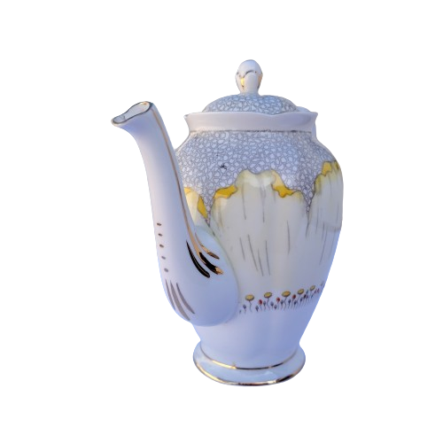 Tuscan England yellow Poppy Flowers with Red Raised Enamel Coffee pot