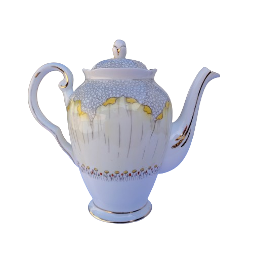 Tuscan England yellow Poppy Flowers with Red Raised Enamel Coffee pot