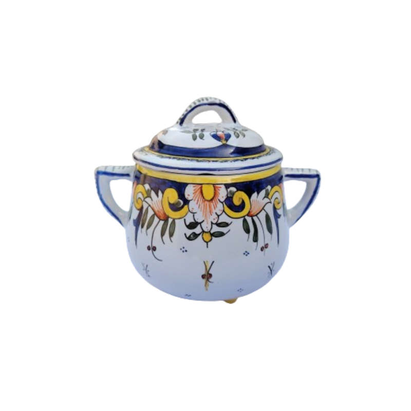 Vintage Vieux Rouen Jar Lidded Pot French Faience Hand Decorated