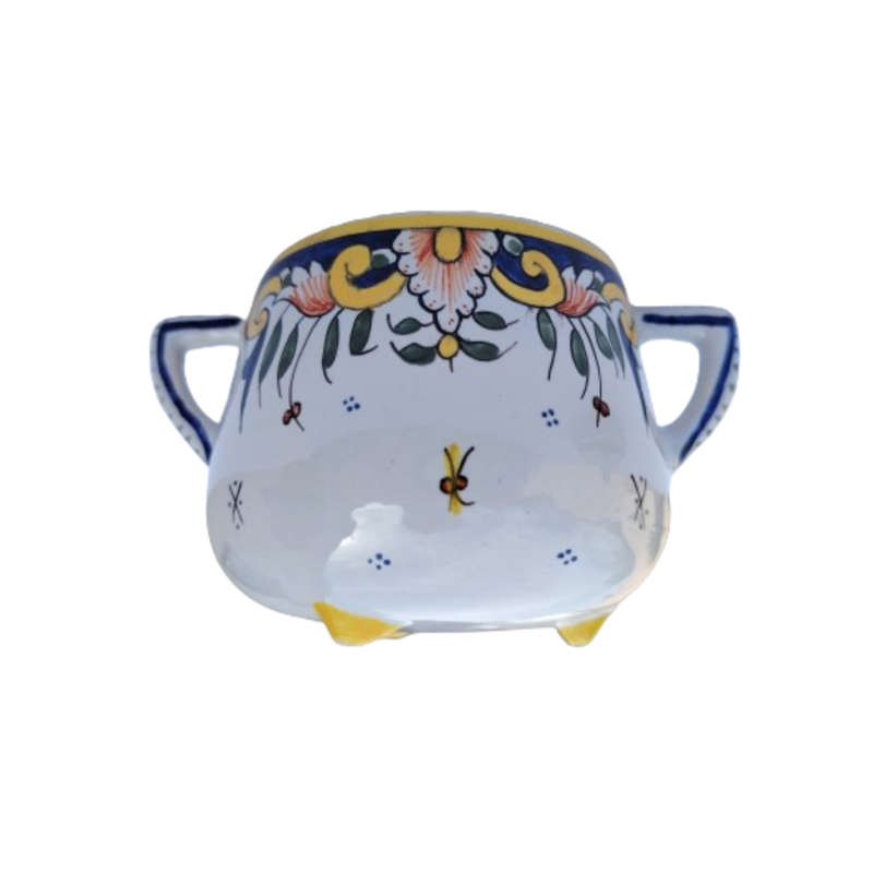 Vintage Vieux Rouen Jar Lidded Pot French Faience Hand Decorated