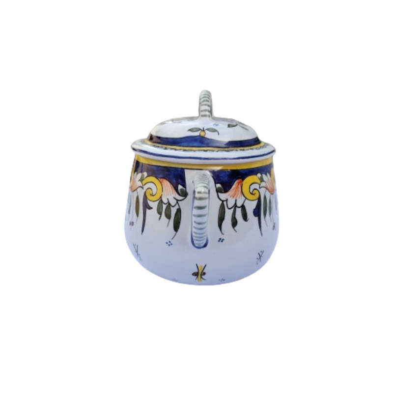 Vintage Vieux Rouen Jar Lidded Pot French Faience Hand Decorated