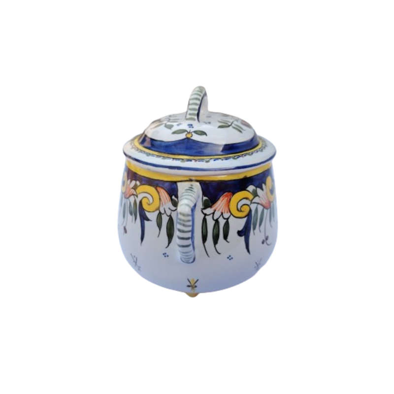 Vintage Vieux Rouen Jar Lidded Pot French Faience Hand Decorated