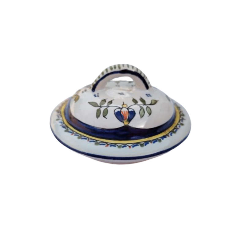 Vintage Vieux Rouen Jar Lidded Pot French Faience Hand Decorated
