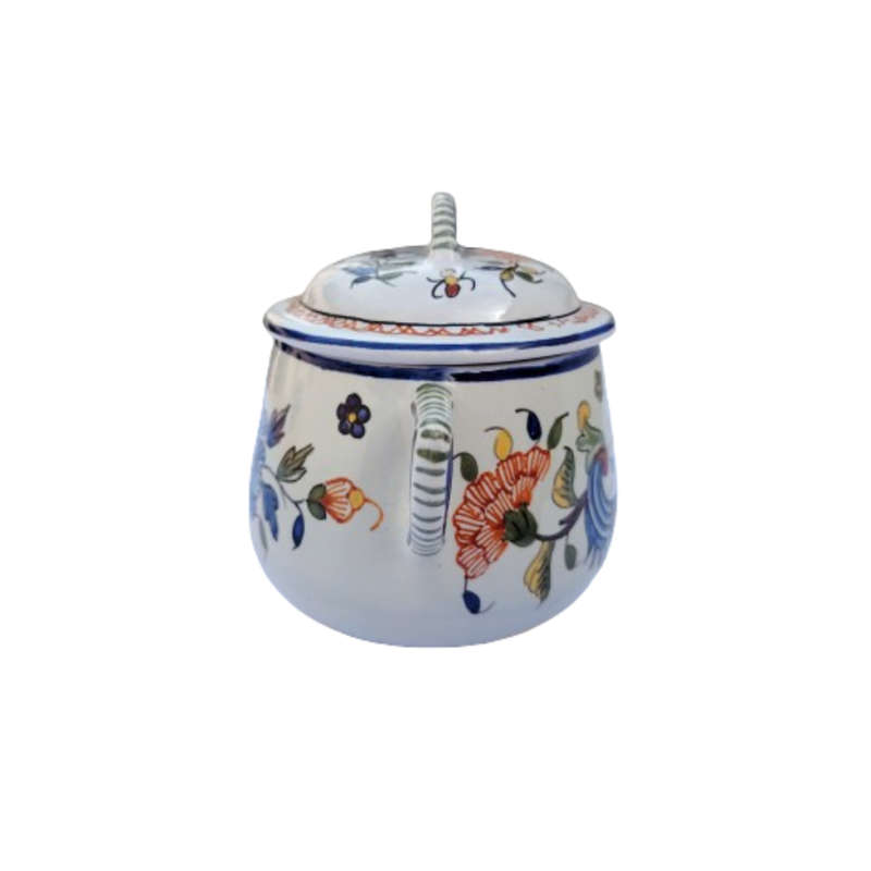 Vintage Vieux Rouen Jar Lidded Pot French Faience Hand Decorated