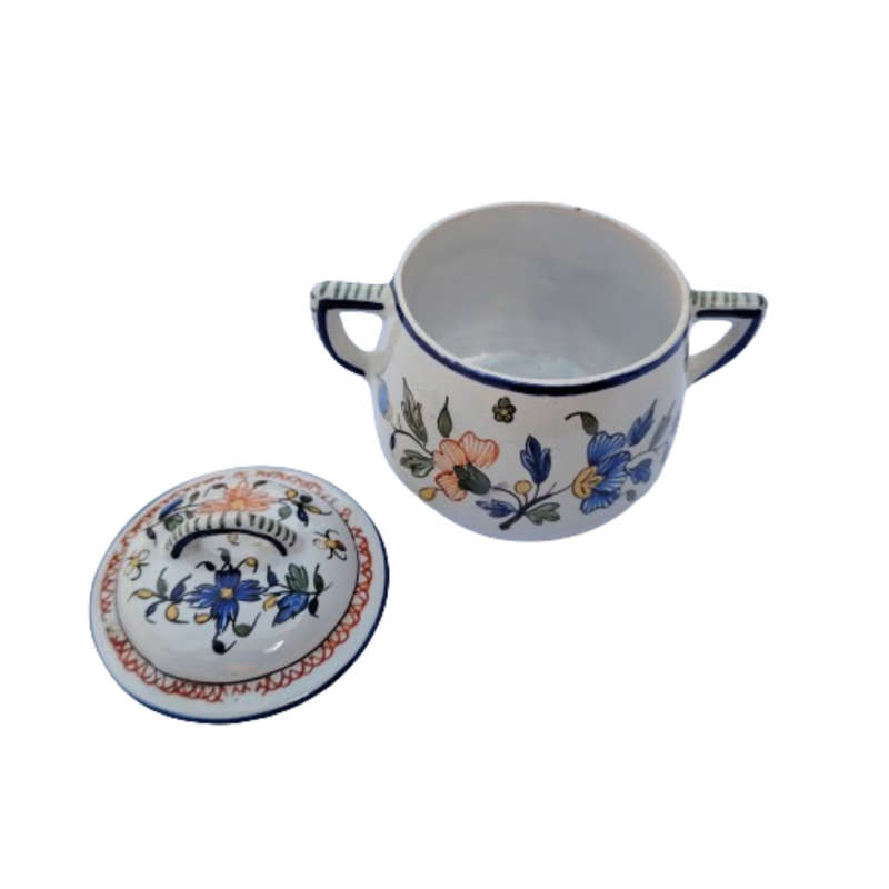 Vintage Vieux Rouen Jar Lidded Pot French Faience Hand Decorated