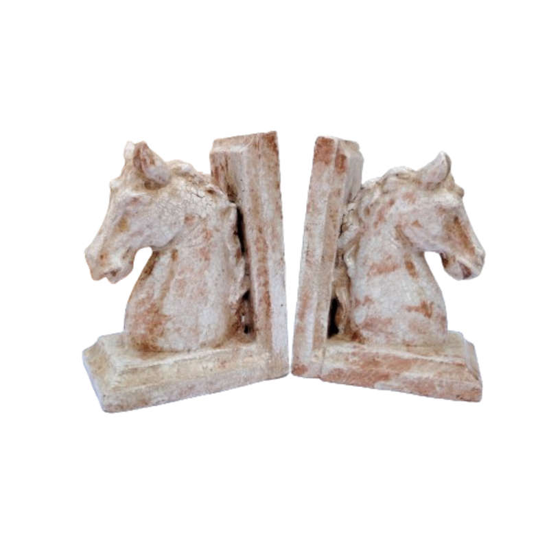 Marble Look Pottery Horse Head Bookends