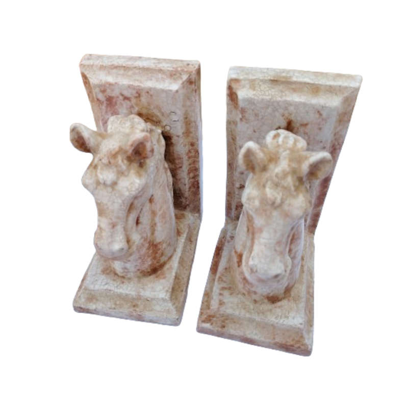 Marble Look Pottery Horse Head Bookends