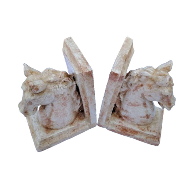 Marble Look Pottery Horse Head Bookends