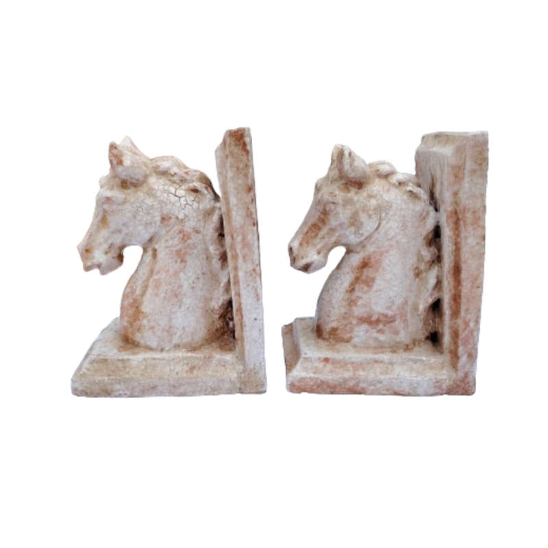 Marble Look Pottery Horse Head Bookends