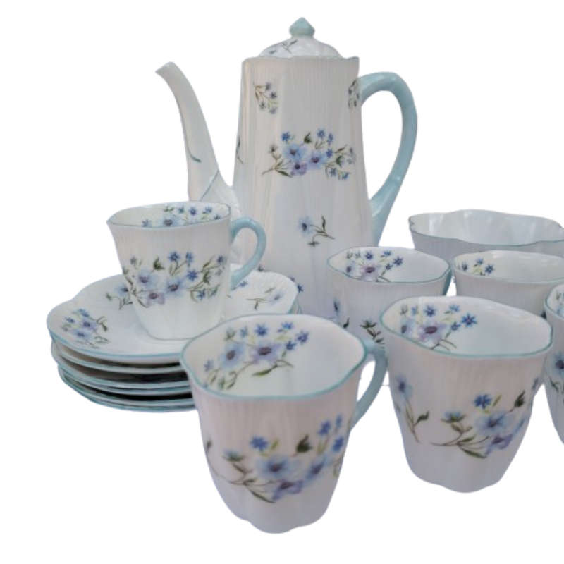 Shelley Coffee Set white with blue flowers Blue Rock