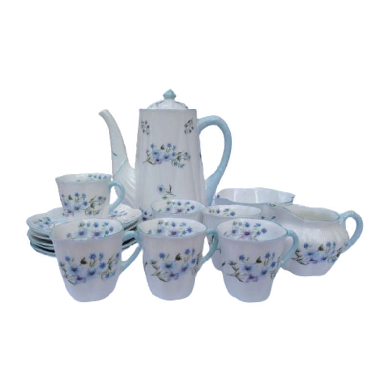 Shelley Coffee Set white with blue flowers Blue Rock