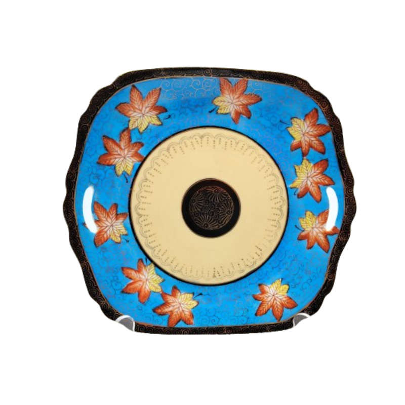 Blue cream and gold porcelain Coffee set Tea set with leaf decoration