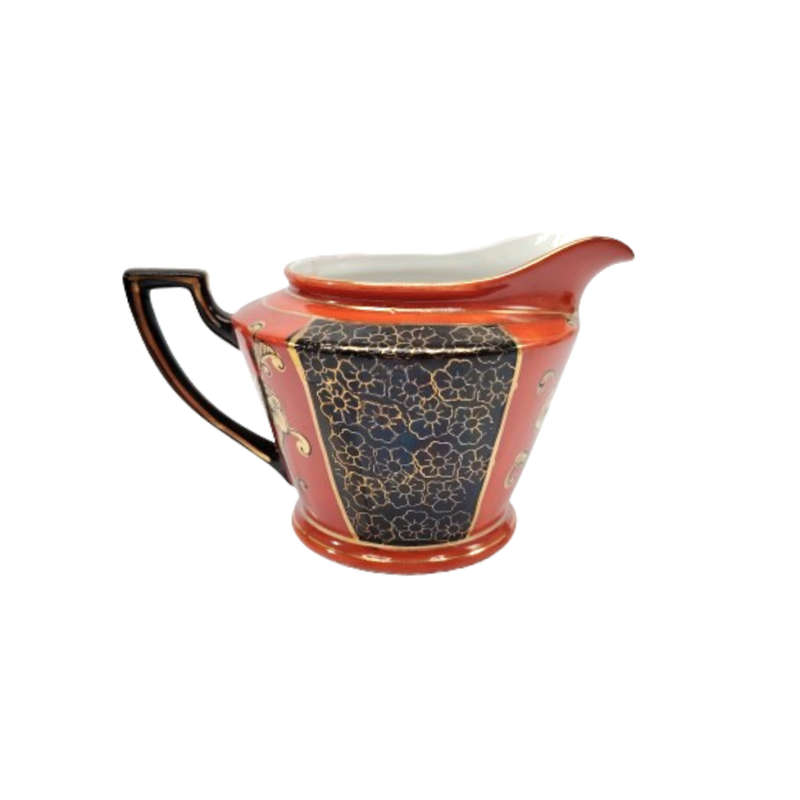 Orange Brown and gold porcelain Tea set with floral decoration