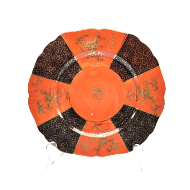 Orange Brown and gold porcelain Tea set with floral decoration