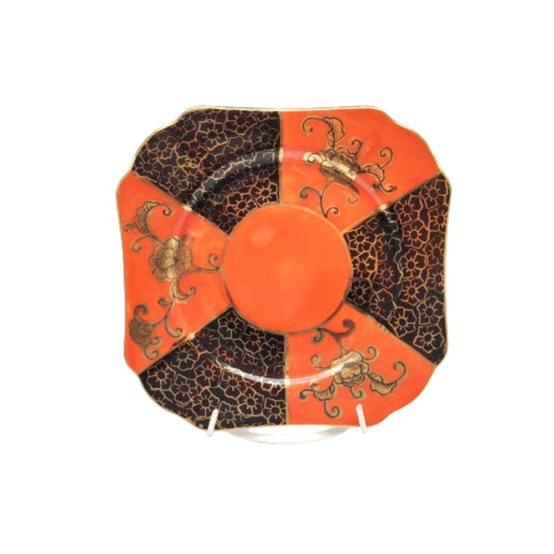 Orange Brown and gold porcelain Tea set with floral decoration